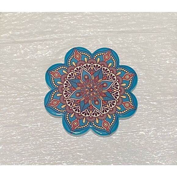 Bundle of 4 Set Ceramic Non-Slip Absorbent Coaster Mandala Pattern - Picture 3 of 6